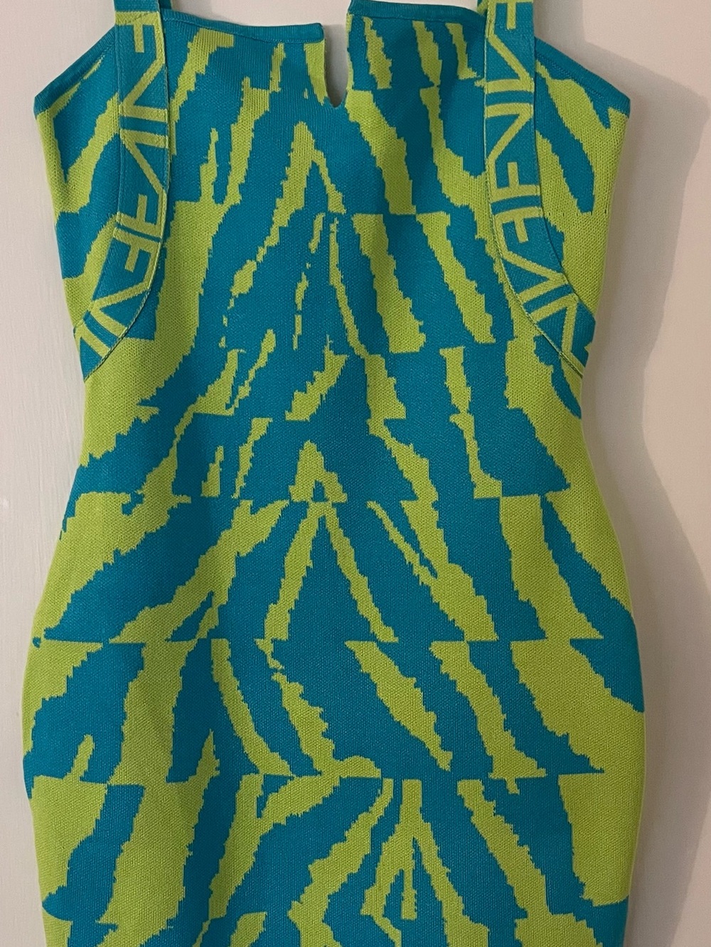 Fashion Nova Lime Green & Teal Patterned Bodycon Mini Dress - Picture 4 of 13